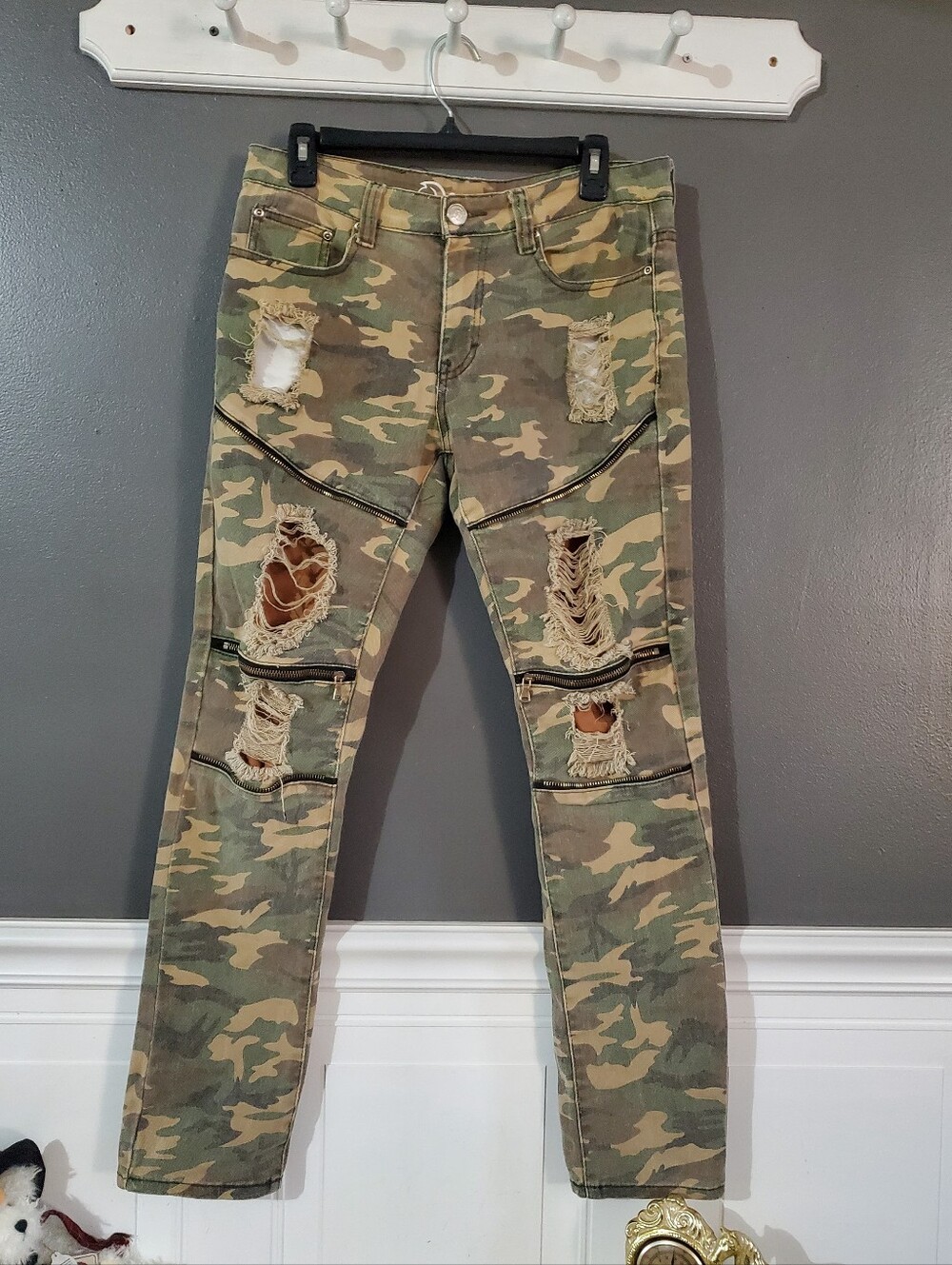 ARGONAUT Ripped Camo Urban Ultra Slim Moto Jeans 30 X 32